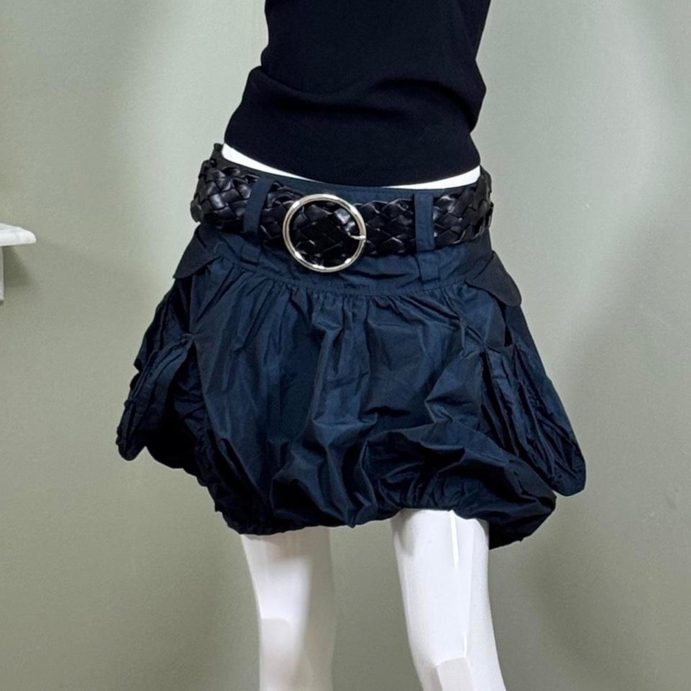 Metallic Navy Bubble Parachute Skirt w/ Drawstring Pockets – Y2K / Harajuku - Picture 2 of 6